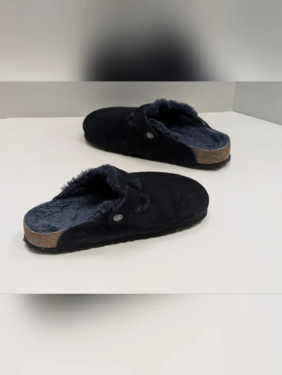 Birkenstock 38 Shearling Boston Clogs Navy Blue Suede Women's 7, Men's 5 - Picture 7 of 10